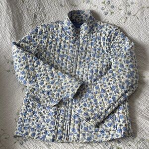 Bagatelle Collection Quilted Floral Jacket Blue White Lightweight Coat